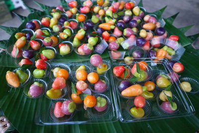 High angle view of fruits for sale