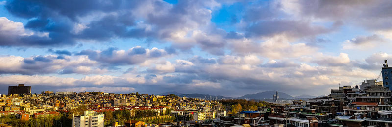 High angle shot of townscape against sky