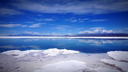 Scenic view of sea against blue sky