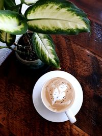 High angle view of coffee on table