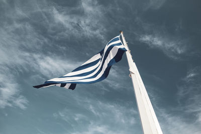 Low angle view of flag against cloudy sky