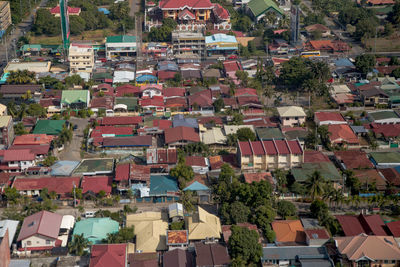 High angle view of buildings in city