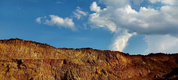 Low angle view of rock formations against sky