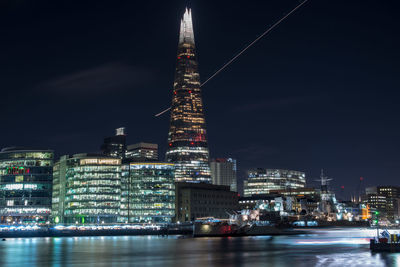 Illuminated buildings in city at night