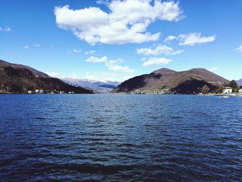 Scenic view of sea against blue sky