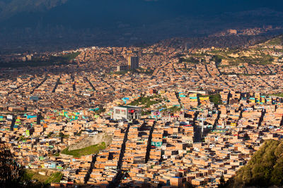 High angle view of buildings in town