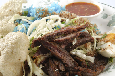 High angle view of meal served in plate