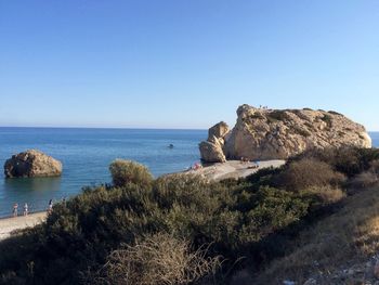 Scenic view of sea against clear sky
