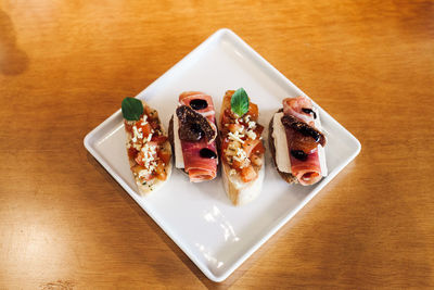 High angle view of dessert in plate on table