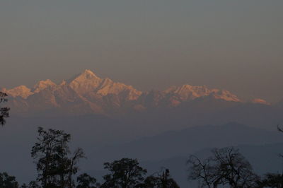 Scenic view of silhouette mountains against sky at sunset