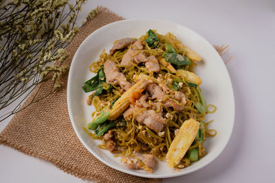 High angle view of meal served in plate