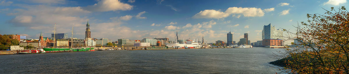 Panoramic view of city buildings against sky