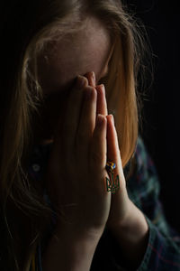 Woman praying, god save ukraine