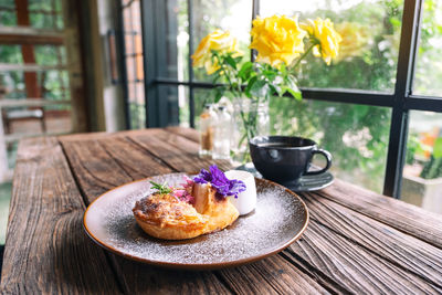 Close-up of breakfast on table