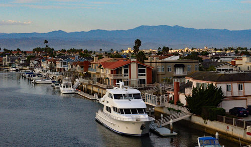 High angle shot of river and buildings