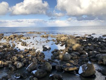 Rocks in sea against sky