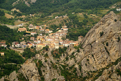 View of town against mountain range