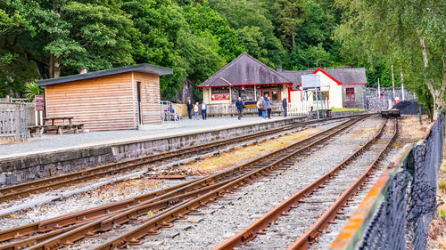 Railroad station platform in city