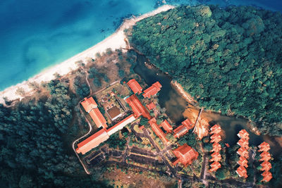 High angle view of abandoned ship on sea shore