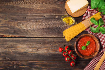 Directly above shot of chopped fruits on wood