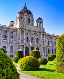 View of historical building against clear blue sky