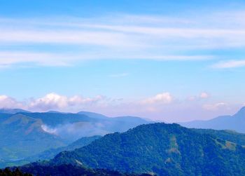 Scenic view of mountains against cloudy sky