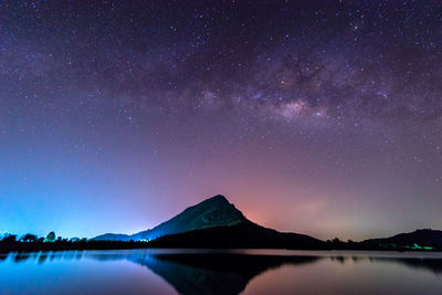 Scenic view of lake against sky at night