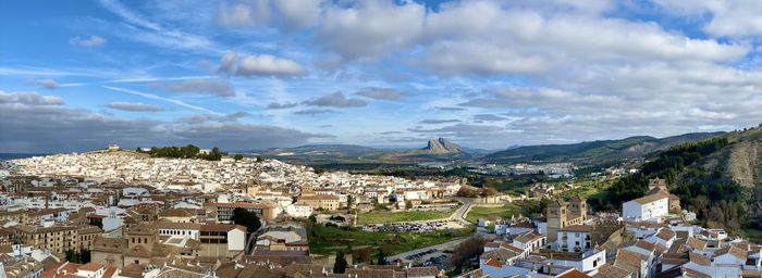 High angle view of townscape against sky