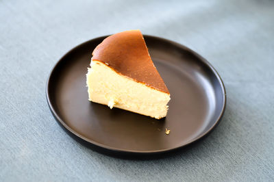 High angle view of cake in plate on table