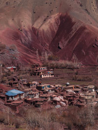 High angle view of buildings on mountain