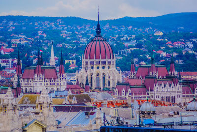 High angle view of buildings in city