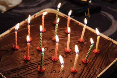 Close-up of candles on birthday cake