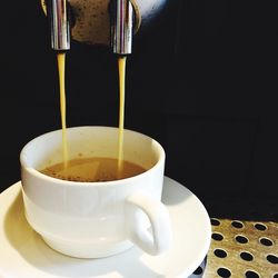 Close-up overhead view of coffee cup