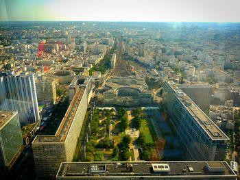 High angle view of road amidst buildings in city