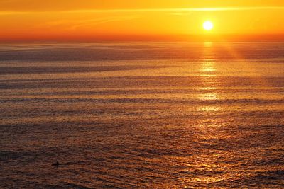 Scenic view of sea against romantic sky at sunset