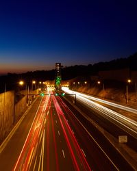 Light trails on road at night