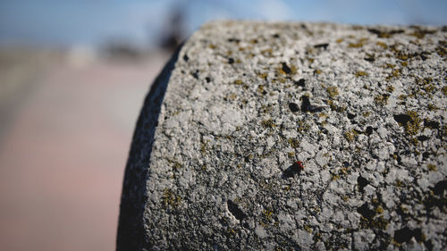 Close-up of rocks on rock against sky