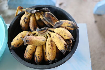 High angle view of bananas in plate