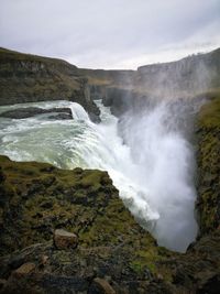 Scenic view of gulfoss waterfall in autunno, iceland 