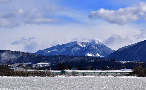 Scenic view of snowcapped mountains against sky