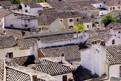 High angle view of buildings in city