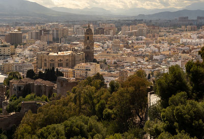 High angle view of buildings in city