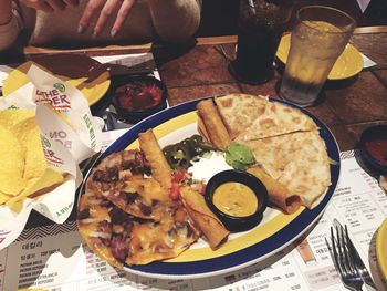 High angle view of food in plate on table