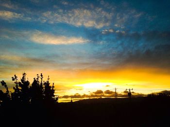 Silhouette of trees against cloudy sky