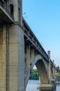 Low angle view of bridge over river against sky