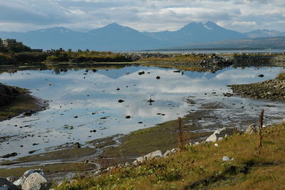 Scenic view of lake against sky