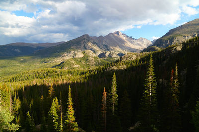 Scenic view of mountains against cloudy sky