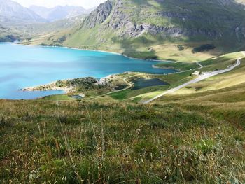 Scenic view of land and mountains