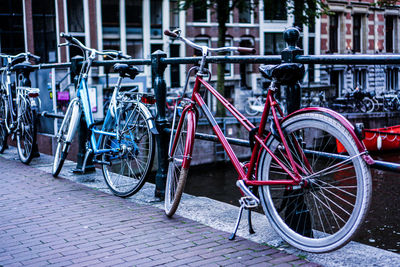 Bicycles parked on footpath