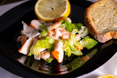 High angle view of breakfast served in plate